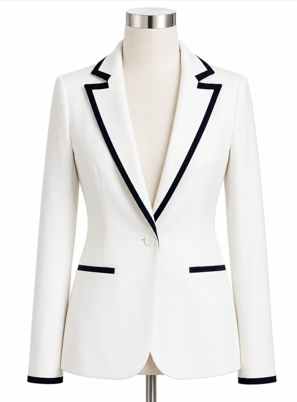 NEW EXPRESS WHITE BLACK TIPPED CONTRAST BLAZER JACKET SZ S